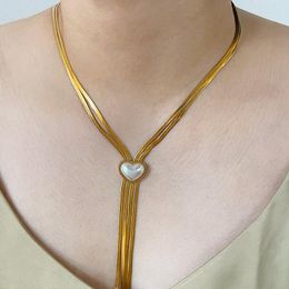 Pendant Necklaces Statement Imitation Heart Pearl 2 Strand Herringbone Y Gold Colour Necklace For Women Party Jewellery Christmas Gift