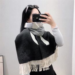 2021 new milk tea gradient color large letter scarf for women fashion European and American double-sided cashmere tassel shawls fo256O