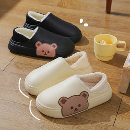 Slippers Winter Women Men Slippers Thick Platform Waterproof Cotton Shoes Indoor Warm Fur Flat Slides Non-slip Cute Bear Cartoon Slipper 230925