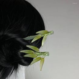 Hair Clips 2023 Vintage Imitation Jade Bamboo Leaf Stick Hairpin Headwear Chinese Style Female Acrylic Clasp Accessories