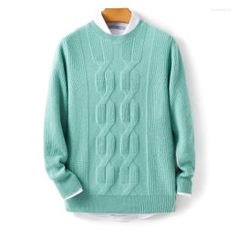 Men's Sweaters Autumn/Winter Pure Wool Cold Blouse Warm Versatile Sweater Round Neck Solid Twisted Flower Pullover