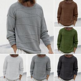 Men's Sweaters Men Ribbed Cuff Sweater Stylish Casual Loose Fit Knitwear With Cuffs For Autumn Winter Seasons Round Neck