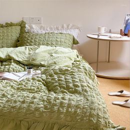 Bedding Sets Luxury Washed Cotton Fluffy Seersucker Fairy 4Pcs Set Ruffles Duvet Cover Quilt Comforter Bed Linen