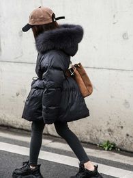 Down Coat Winter New Girls Down Jacket Real Fox Fur Children Slim Coat Thicken Warm Kids Outfit Teenage Black Long Parkas XMP198 YQ230925 YQ230925