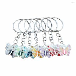 Keychains 70Pcs Keychain Enamel Rhinestone Butterfly Pendant Key Ring Travel Protection DIY Accessories 7Color A-511f