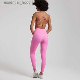 Women's Tracksuits Seamless Yoga Set Gym Set Women Sports Outfit 2 Pieces Cross Back Bra Fitness Suit High Waist Leggings Running Workout Tracksuit L230925