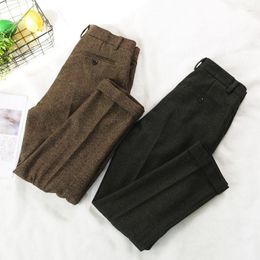 Men's Suits 2023 Men Autumn Winter Retro Woolen Business Casual Trousers Male Formal Wear Suit Pants Wool Tweed Straight H366