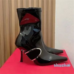 Designer -patented boots women Black ankle boots Stiletto Heel Side zipper Half Boots Luxury Designer Pointed Toes High Heel Fashion Boots