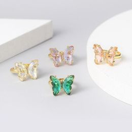 Cluster Rings Butterfly For Women Aesthetic Jewellry Multicolor Adjustable Crystal Ring Wholesale Gold Color Fashion Gift Jewelry R025