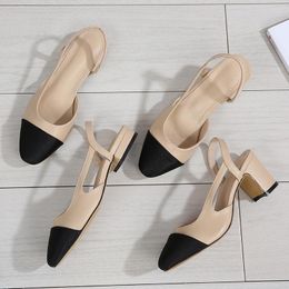 Sandals Pointed Toe Fashion Low Square Heels Flat Shoes Korean Colour Matching Party Ladies Chaussure Femme 2024