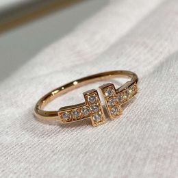 Seiko Gu Ailing's same double full Diamond 18K Rose Gold 3 diamond t family minority design couple ring