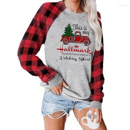 Women's Hoodies Fall Winter Tops Car Tree Printed Casual Round Neck Christmas Sweatshirt Drop Shoulder Long Sleeve Pullover Clothing