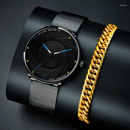 Wristwatches Fashion Men's Watch Stainless Steel Mesh Band Bracelets Watches Quartz Wristwatch Men Business Simple Clock Relogio Masculino
