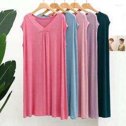 Women's Sleepwear Casual V-Neck Modal Dress Thin Summer Nightgowns Large Size Loose Sleeveless Nightdress Ladies Bottoming Nightshirt