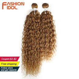 Human Hair Bulks FASHION IDOL Kinky Curly Synthetic Hair Extensions Bundles Ombre Silver Grey Blonde 2Pcs/Lot Heat Resistant Weave Hair Bundles 230925