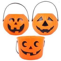 Gift Wrap 3 PCS Pumpkin Bucket Props Plastic Cauldron Portable Buckets Children Barrels Halloween Decor Snack