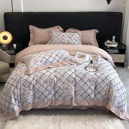Conjuntos de cama 2023 Longo Grampo Algodão Bordado Cor Simples Quatro Peças Casa Deve Quatro Estações Universal Branco Rosa