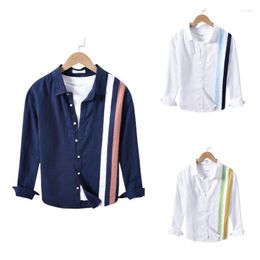 Men's Dress Shirts Spring Autumn Patchwork Linen Long Sleeve Loose Business Casual Men Tops Breathable Thin Clothes