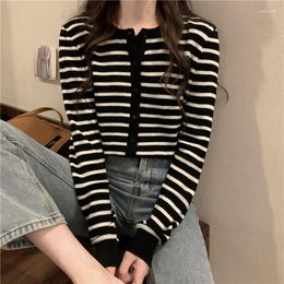 Women's Sweaters Stripe Knit Cardigan Women Autumn Outdoor 2023 Versatile Temperament Loose Long Sleeve Short Outerwear Top