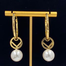 Womens Designer Pearl Earrings Charm Double Ring Letter Pendant Womens Jewellery Fashion Stud Hoop Earrings Mens Ladyies Gift Casual326w