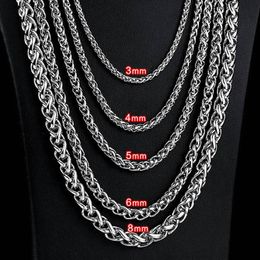 3mm 4mm 5mm 6mm Unisex Stainless Steel Necklace Spiga Wheat Chain Link for Men Women 45cm-75cm Length with Velvet Bag205Q