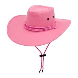Pink Cowgirl Hats Suede Western Cowboy Hat Women Men British Retro Fedora Hat Top Cap Outdoor Wide Brim Sun Protection Hat