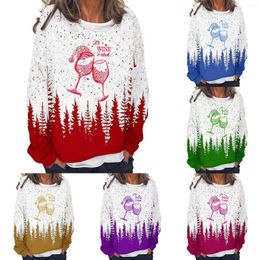 Women's Hoodies Round Neck Long Sleeved Wine Glass Printed Top Hooded Sweater Cool Women