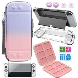 Other Accessories Switch OLED Accessories Set Storage Bag 9H Tempered Glass Protective Film Game Card Case PC Crystal Hard Shell Thumb Grip Caps 230925