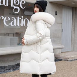 Women's Trench Coats 2023 Winter Warm Cotton Padded Jacket Women Hooded Fur Collar Long Parkas Mujer Thick Casual Hoodies Coat Female
