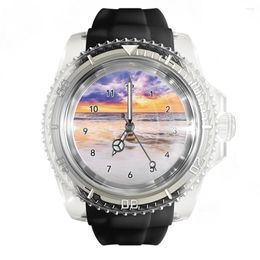 Wristwatches Fashionable Transparent Silicone Black Watch Beach Pattern Men And Women Quartz Sports Wrist