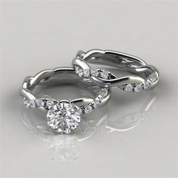 925 Sterling Silver Round Cut Diamond Engagement Ring and Wedding Band Set Engagement Rings Size 5 -12255t