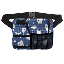 Waist Bags Staff Work Pocket Cute Purple Teeth Pattern Large Capacity Multi Pockets Zippers Portable Supplies Waistpack