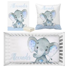 Bedding sets LVYZIHO Baby Boy Crib Custom Name Blue Elephant Bedding Set Baby Shower Gift Bedding Set 230923