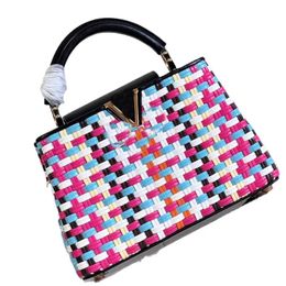 Special original M48865 Colourful woven handbag, mini M22270 unique geometric line work shoulder strap, genuine leather, versatile leather, metal parts and Colourful