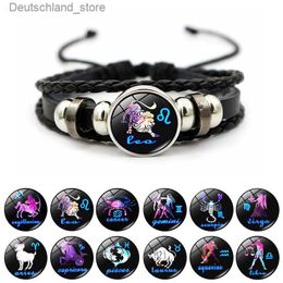Charm Bracelets 12 Zodiac Signs Constellation Charm Bracelet Men Women Fashion Multilayer Weave leather Bracelet Bangle Birthday Gifts-1 Q230925