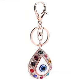 Key Rings 4Pcs/Lot Turkey Blue Eye Chain For Women Handbag Decoration Keychain Woman Girls Rhinestone Ring Jewellery Accessories Drop De Dhvlt