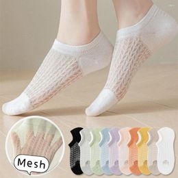 Women Socks 5pairs Silicone Non-Slip Invisible Summer Solid Color Ankle Boat Sock Soft Breathable Cotton Thin Mesh Sockings