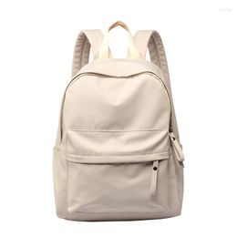 School Bags Solid Book Bag 2023Beige Backpack For Women College Girl Pocket Travel Mochilas Korean Fit Ipad Laptop