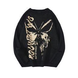 European and American Gothic casual street wear pullover for men's vintage hip-hop knit sweater for men's Harajuku butterfly pattern loose top
