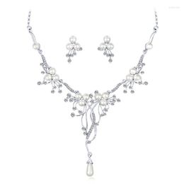 Necklace Earrings Set Gorgeous Bridal Imitation Pearl Floral Stud Gift For Women