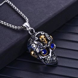 Fashion Men Party Jewelry Silver Stainless Steel Punk Skull Necklace Men silver Necklaces Gold mask Pendants Jewelry For Gift327n