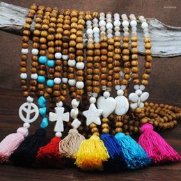 Chains Handmade Vintage Wooden Beads Necklace Tibetan Carved Long Tassel 97QE