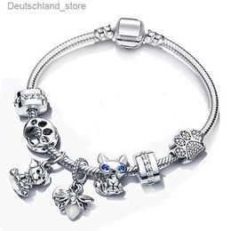 Charm Bracelets New Arrival Silver Plated Charm Bracelet For Women With Crystal Beads Pandents DIY Fashion Brand Cute Animal Pet Jewellery Gift Q230925