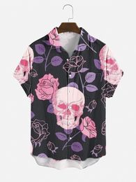 Customized Tees & Polos Skeleton Pink Flower Cross border Trend of European and American Foreign Trade 3D Digital Printing