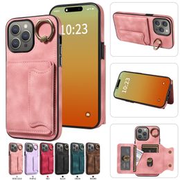 Shockproof Leather Ring Kickstand Card Holder Wallet Case For iPhone 15 Pro Max 14 13 12 11 XS XR X 7 8 Plus