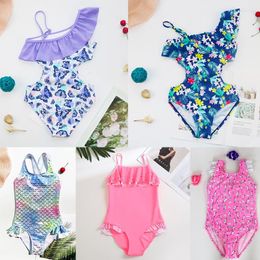 Women's Swimwear Girls Swimsuit One Piece Ruffle Bikini Bathing Suit Cute Floral Children's 2023 Summer Beachwear 2-14Y