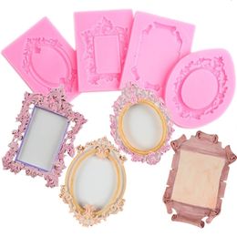 Other Event Party Supplies Fondant Mould Lace Scroll Po Frame Silicone Candy Cake Border Decoration Chocolate Baroque Style Makeup mirror Resin 230923