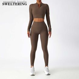 Women's Tracksuits Yoga Set 2 Piece Women Sportswear Workout Clothes Women Sport Sets Suits For Fitness Long Sleeve Seamless Gym Push Up Leggings L230925