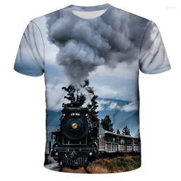 Men's T Shirts Vintage Train Engine 3d Printing Summer T-shirt Fashion And Women Casual Street Style O-neck Beach Quality Thin Top