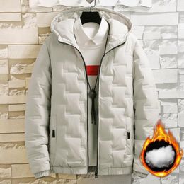 Men's Jackets Stylish Men Windbreaker Cotton Padded Zipper Cozy Hood Elastic Cuff Hoodie